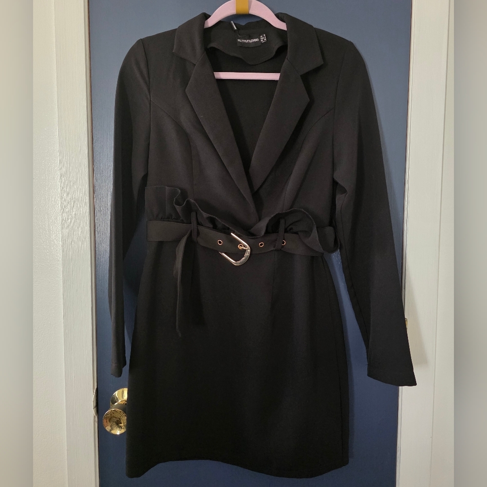 NWT Black Belted Mini-Dress with With Gold Hardware